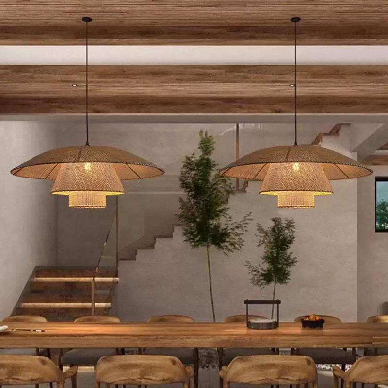 创意藤编吊灯餐厅饭店竹藤灯罩仿古中式吊灯竹编艺术个性灯具