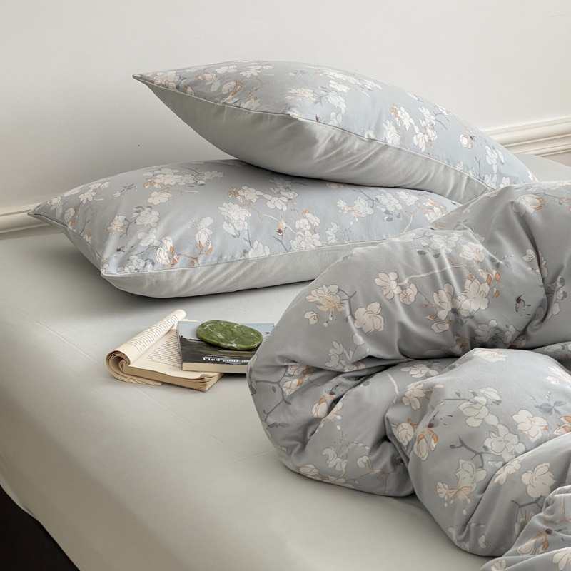 六月雨白【荷塘月色】新中式高端80支针织棉加厚秋冬磨毛四件套