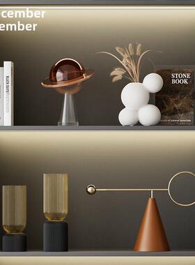 现代风格高端土色调艺术客厅电视柜装饰样板间开格软装饰