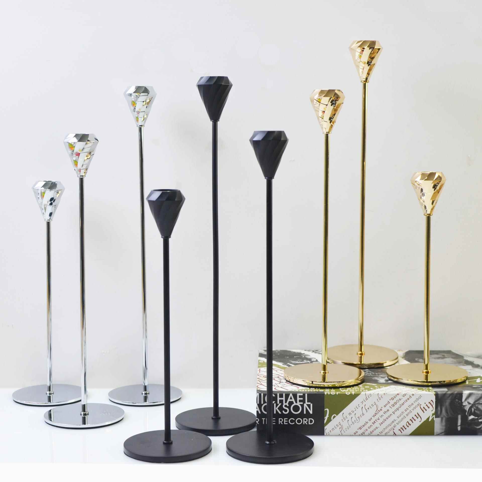 创意钻石烛台 金属家居工艺品摆件 会议派对婚庆金色烛台跨境货源