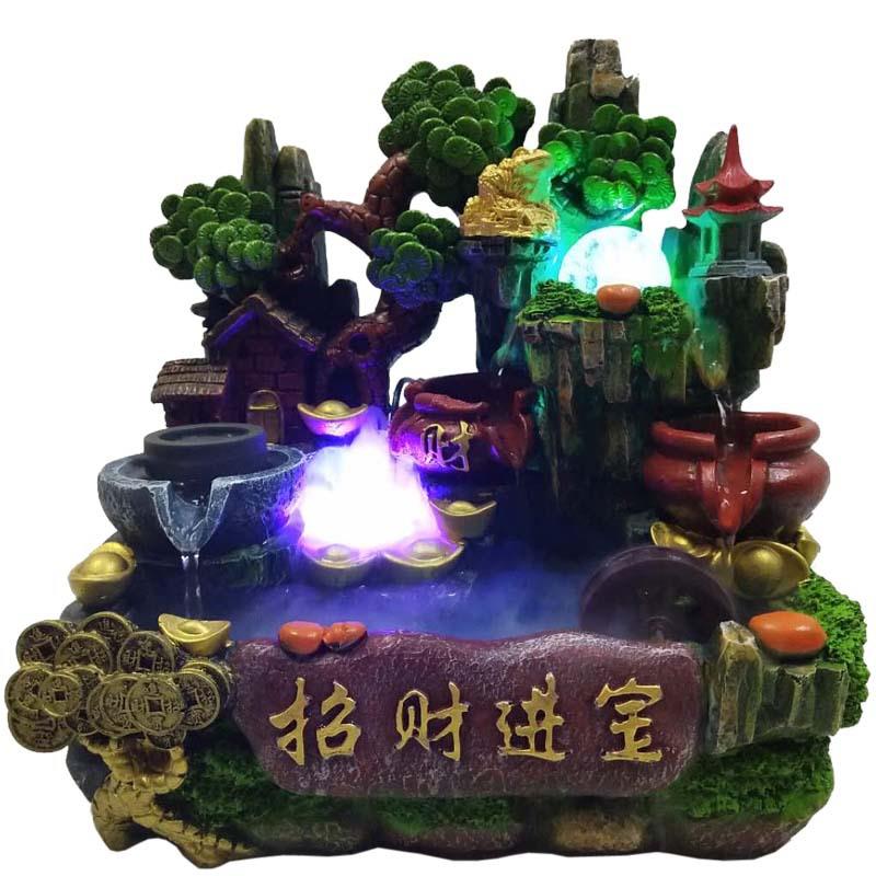 新款直销现货水轮假山流水喷泉摆件室内桌面装饰家居饰品树脂工艺