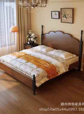 马中古风白蜡木赛床床实卧木床主卧双人床美式室婚1.8米011.5米大