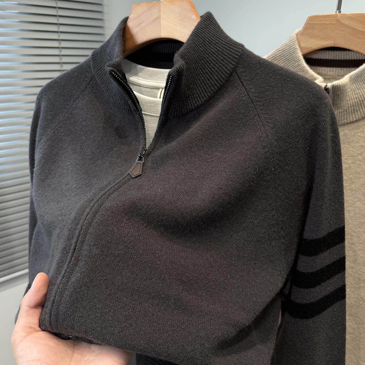 BOZZ BURY~私服 首推top！绵羊毛针织开衫男款休闲半高领毛衣外套