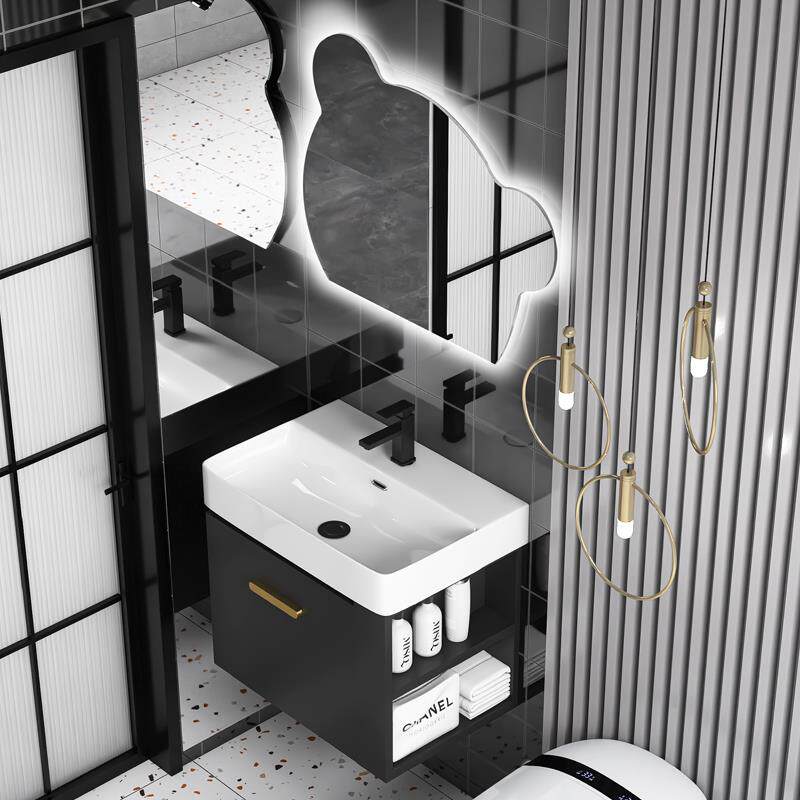 卫生间侧边收纳实木浴室柜陶瓷盆一体洗手盆柜组合小户型洗漱台池