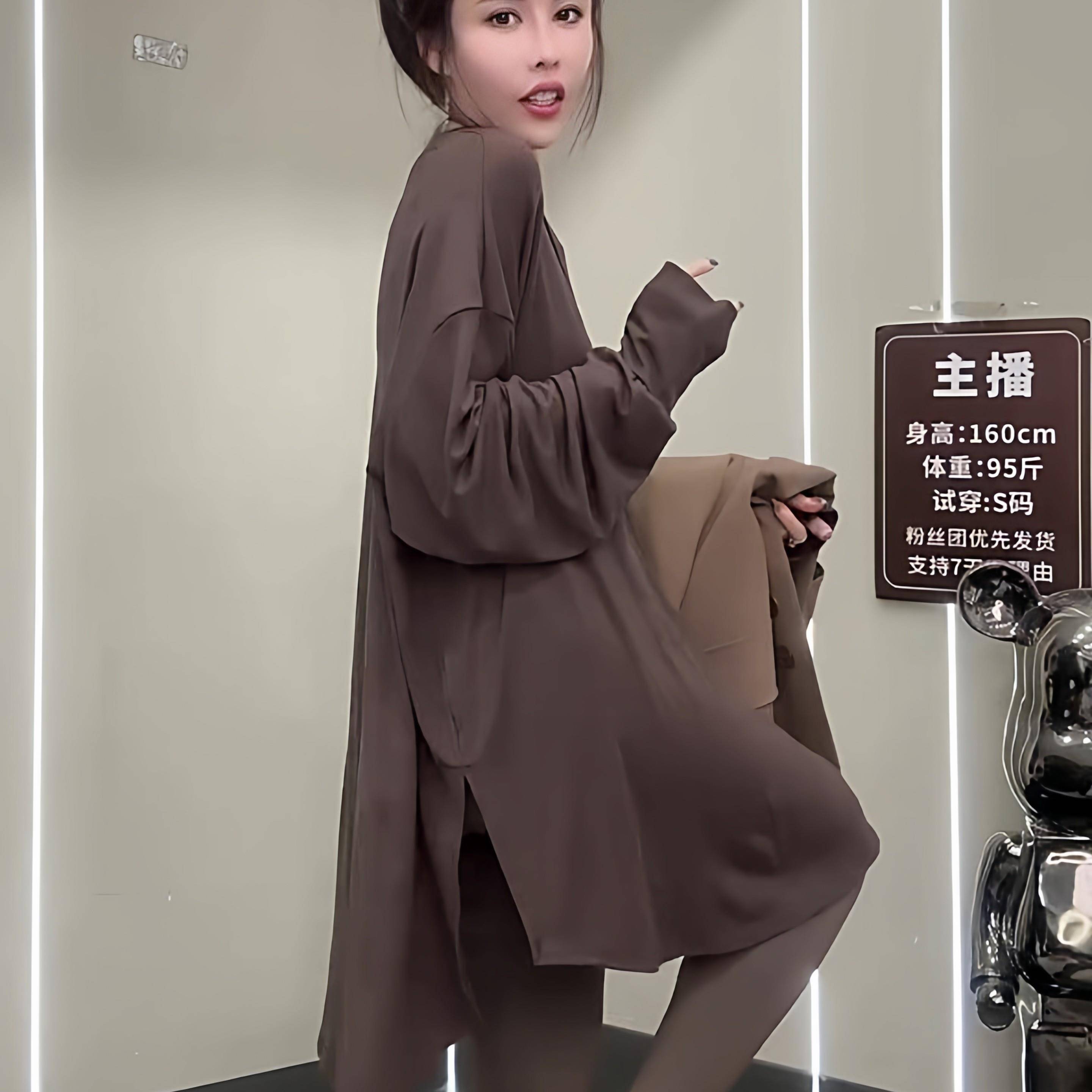 好货大码女装300斤高弹力中长款开叉T恤衫胖mm春秋季宽松遮肉舞蹈