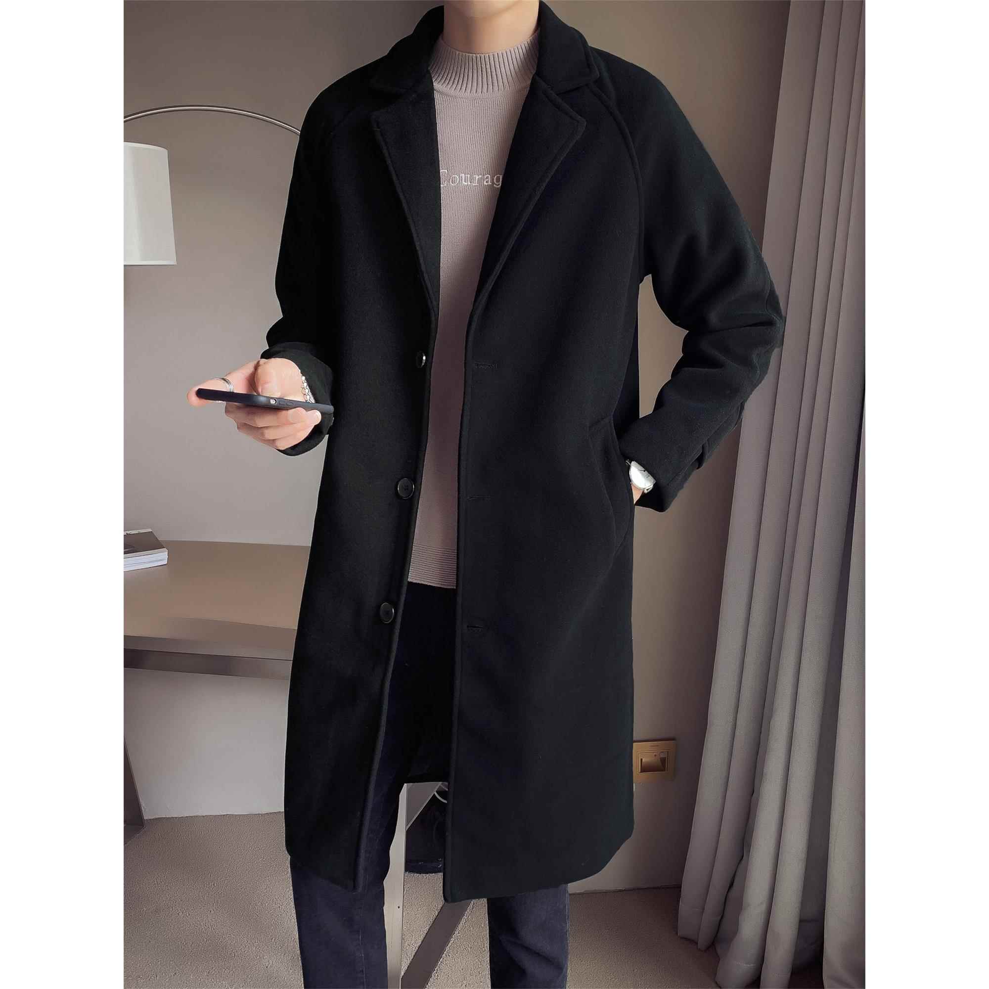 秋冬季男装过膝长款加厚毛呢大衣男士休闲韩版呢子风衣外套1022r