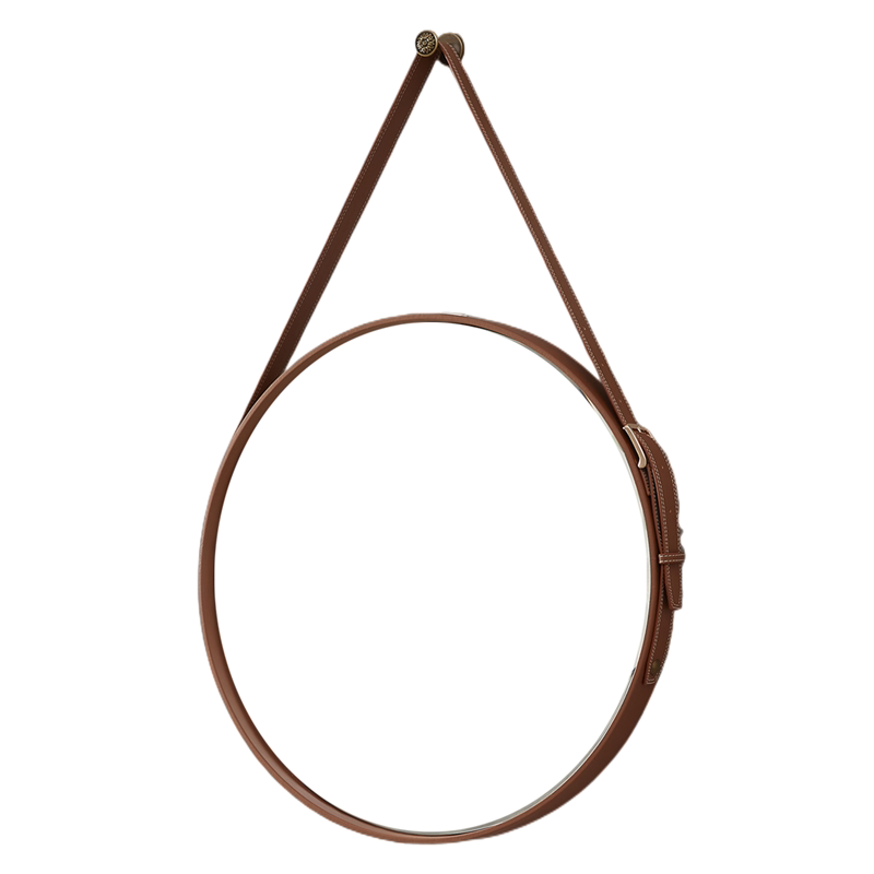 瑶妮斯北欧酒店工程卫浴圆形皮革浴室设计师会所壁挂梳妆装饰镜子