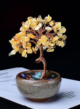 天然粉红紫水晶砾石原石DIY创意水晶幸运桃花树礼品客厅入口装饰