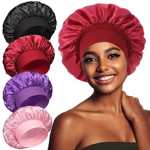 Satin Solid Wide-brimmed Sleeping Hat Night Sleep Bonnet帽子