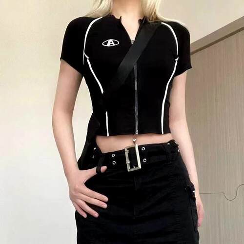 Women summer striped sleeve stand collar cardigan refined