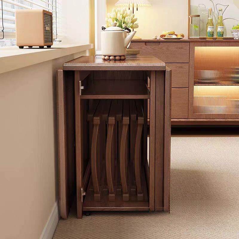 折叠全实木餐桌家用小户型现代简约伸缩多功能桌椅组合长方形吃饭