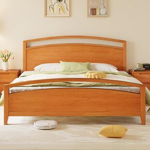 法式大床樱桃木色家用主卧实木床加床垫木床1米8的床双人床