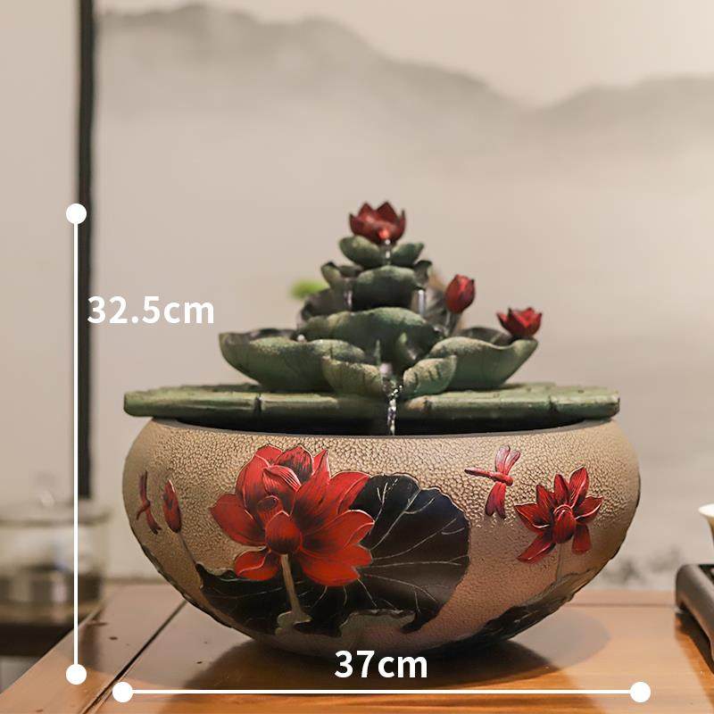 高档花之招装财流水小型鱼缸摆件开业礼物生财公塘礼品司办公室前