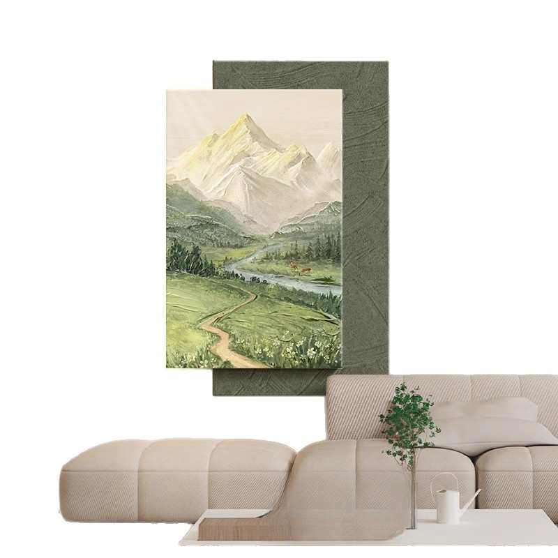 日照金山玄关装饰画奶油风走廊尽头挂画立体山水聚宝盆客厅壁画
