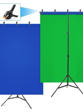 2×1.5M蓝绿背景幕布 双面复合布T型背景架200*150CM t形横杆便携