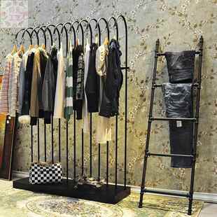 服装店展示架铁艺中岛架落地挂衣架高档覆古陈列货架靠墙侧挂衣架