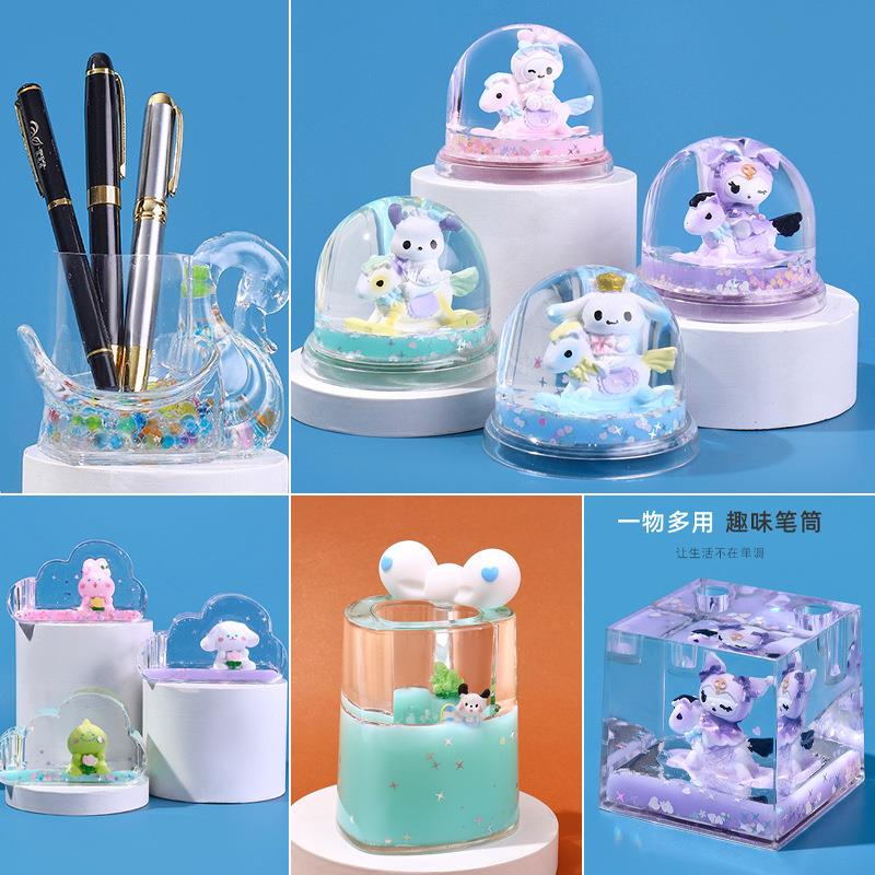 新款创意礼品油滴流沙桌面装饰摆件笔筒学生液体漂浮文具笔插