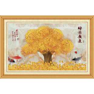 墙画山水风景壁画中堂客厅家居装饰画墙背景画装饰画横幅财源广进