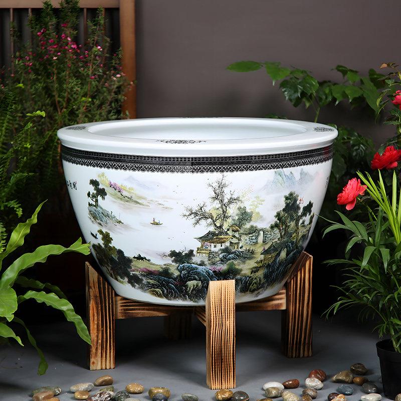 景德镇陶瓷大缸古法造景假山水循环缸荷花缸睡莲盆金鱼缸饭店甲鱼