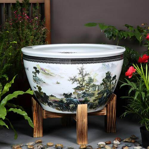 景德镇陶瓷大缸古法造景假山水循环缸荷花缸睡莲盆金鱼缸饭店甲鱼
