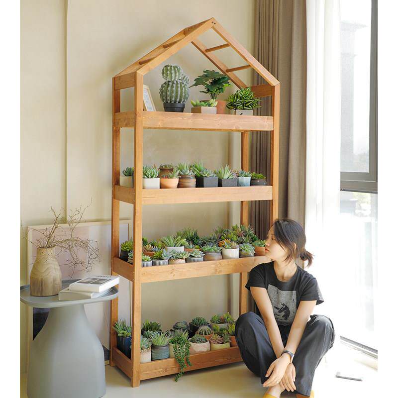 实木花架置物架阳台植物摆放架落地式书架客厅收纳层架多功能花架