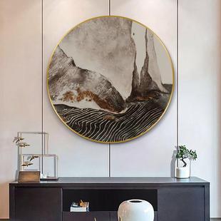 名山大川新中式入户玄关装饰画高级感圆形挂画客厅沙发背景墙壁画