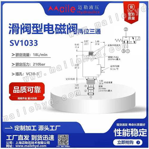 工厂直发SV10-33二位三通电磁阀液压插装阀换向阀迈勒工厂液压