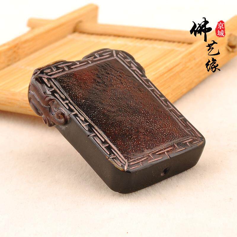 天然黑驴蹄文玩牌子仿古精品雕刻双貔貅素牌带满鱼子纹理