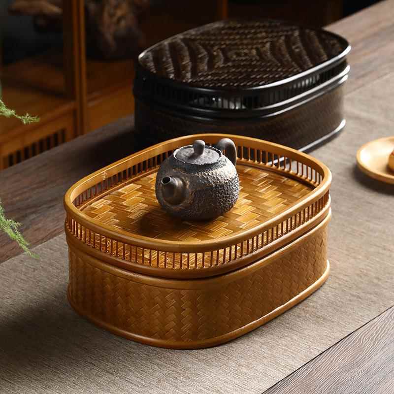 工手竹编收纳盒复茶古篮子竹篮便携001道茶具水篮竹篮托盘竹果制