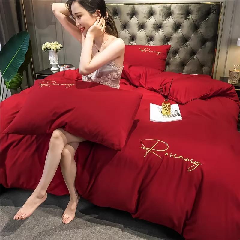 结婚床上用品四件套婚庆红色婚房喜被床单被套被单婚礼大红色新婚