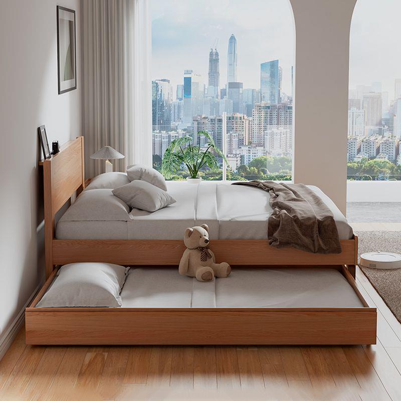 榉木实木儿童抽拉式子母床双层拖床男孩女孩单人床收纳隐形抽拉床