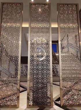 酒店售楼部新中式不锈钢屏风隔断装饰金属镂空楼梯格栅不锈钢玄关