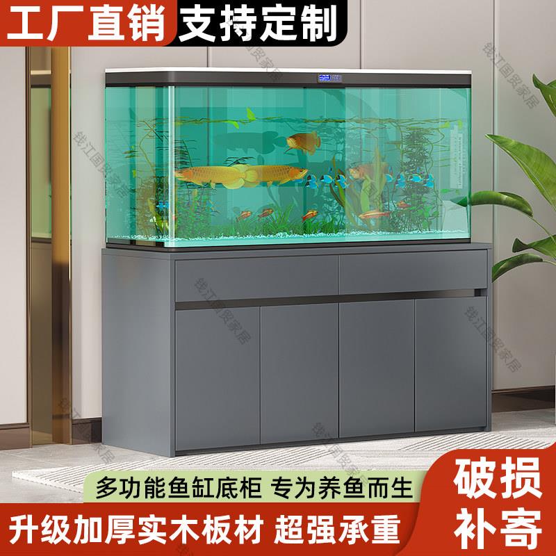 实木鱼缸底柜家用客厅中小型鱼缸底座水族箱承重落地隔断定制柜子