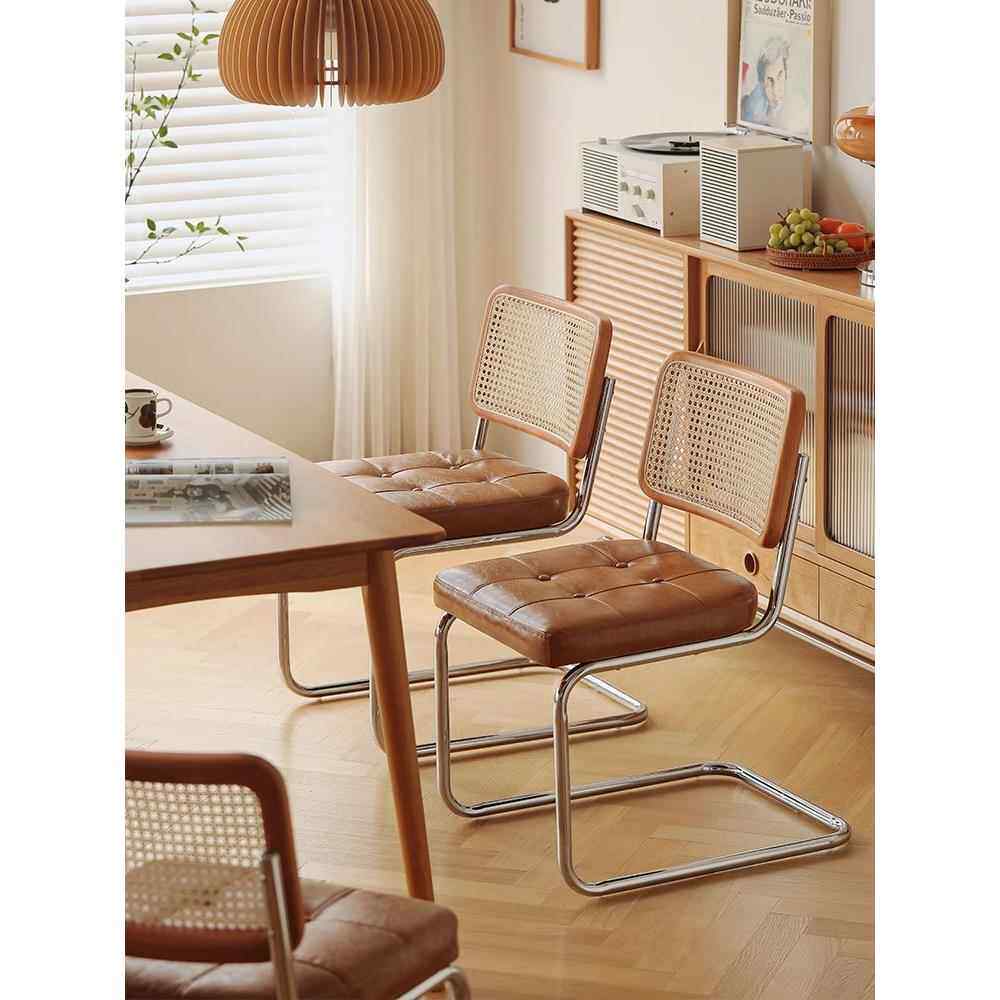 中古网红藤编餐椅现代简约实木弓形家用餐桌椅覆古瓦西里靠背藤椅