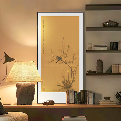 宋代美学新中式入户玄关装饰画竖版赵佶花鸟茶室壁画走廊过道挂画