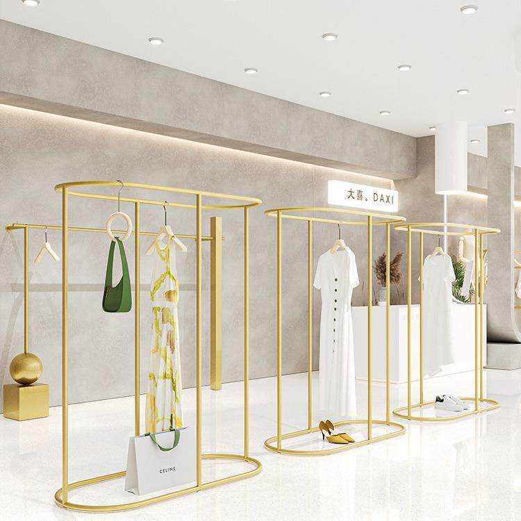 中岛服装展示架铁艺金色圆形网红挂衣架衣服陈列架组合女装店货架
