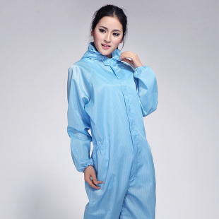全身男女防护喷漆工作衣 无尘防静电洁净服连体连帽车间蓝白色套装