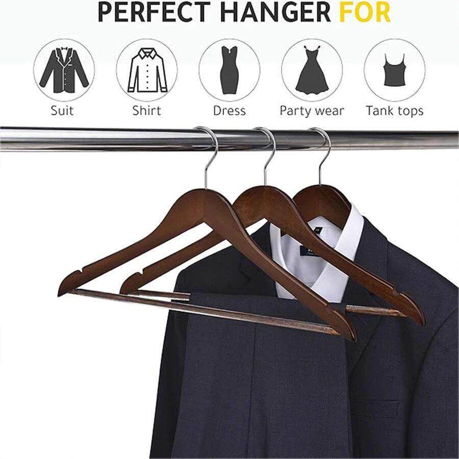 5PCS Wooden Hangers Non-marking Sun Racks Wooden Suit Clothe - 实物图