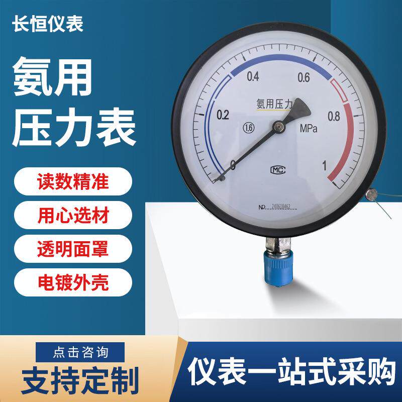 YA-100氨用压力表冷库氨气氨液真空压力表径向0-1.6MPA厂家供应