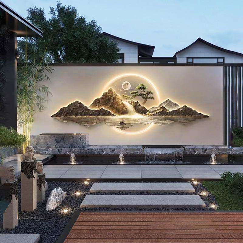 新中式太阳能户外庭院壁灯防水别墅院子造景装饰壁画灯影壁墙壁灯