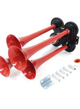 12V/24V铝合金红色四管气喇叭 两长管两短管 跨境热销 生产厂家