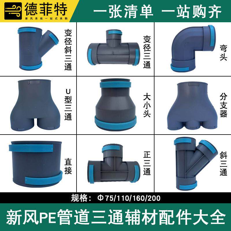 新风系统管道配件风管配件110变75接头ABS变径U型三通新风系统