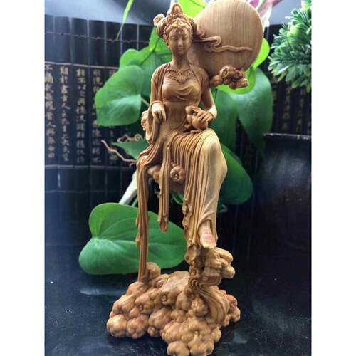 雕刻摆件居家木质工艺品饰品摆件木制根雕崖柏 仙子