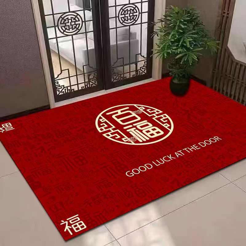 硅藻泥中式地垫门厅地垫耐脏红色门垫玄关地垫可裁剪防滑耐用喜庆
