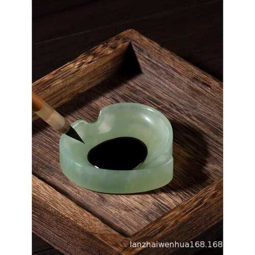 岫玉手工雕刻笔舔笔搁墨碟镇纸文房雅器精品天然玉石书法创意文创
