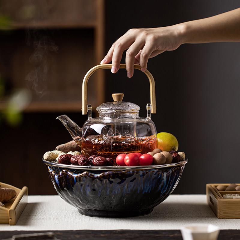 围炉煮茶家用室内烧烤蒸茶器煮茶壶烤火炉套装花果茶玻璃烤奶茶罐