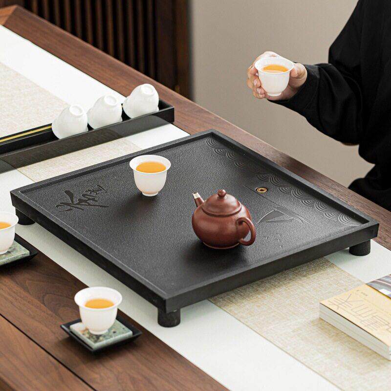乌金瓷石茶盘整块家用公室桌面茶几泡茶台层简约可嵌入茶车