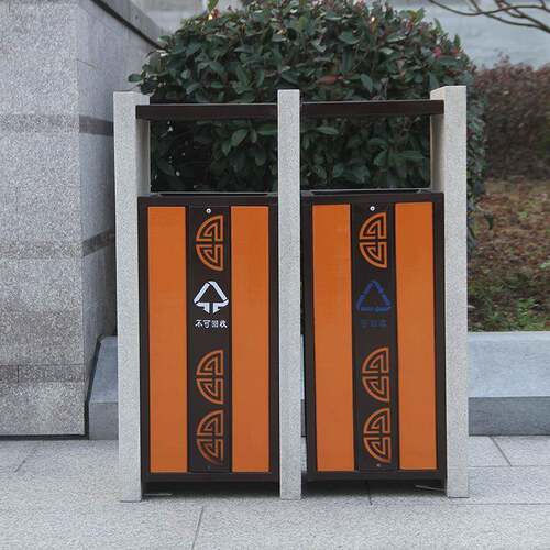 厂家直供户外垃圾桶果皮箱环卫垃圾分类钢木垃圾桶室外大垃圾箱