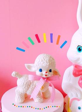 超可爱日式复古昭和胶皮小羊娃娃少女心ins桌面玩具卡通装饰摆件