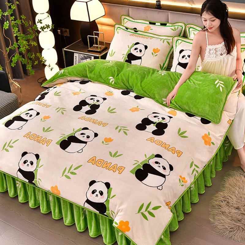 正品珊瑚绒牛奶绒件套冬四季加法兰绒床单被保套双厚面暖加绒床上